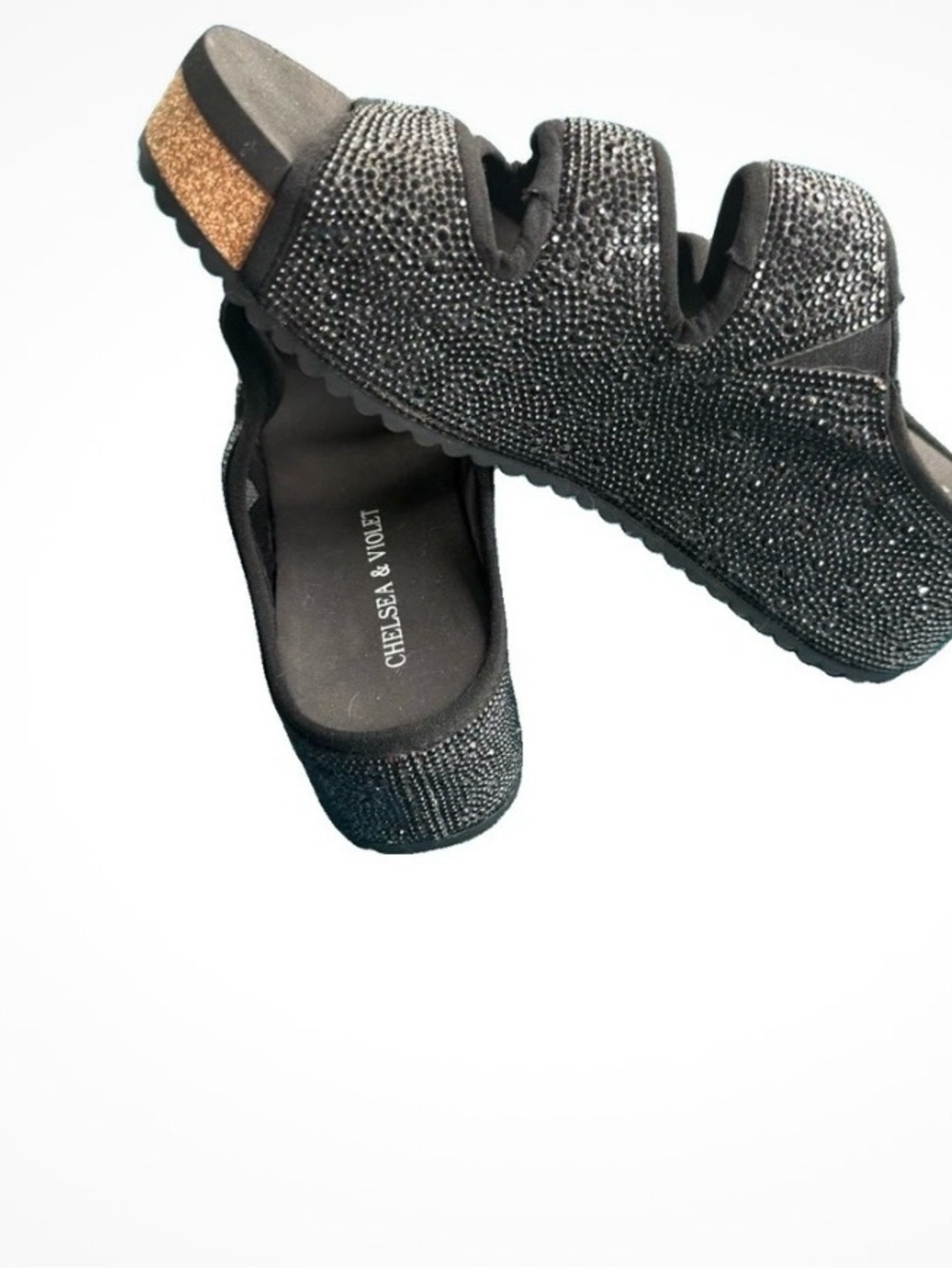 Chelsea & Violet Black Crystal-Accented Platform Sli size 7M